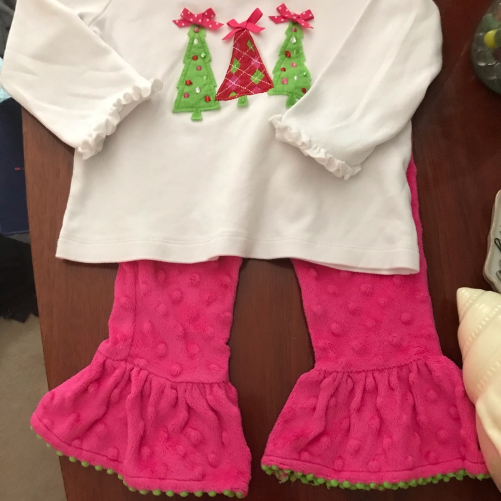 💋SOLD💋2T/3T Mud Pie Pink Christmas Pants Set